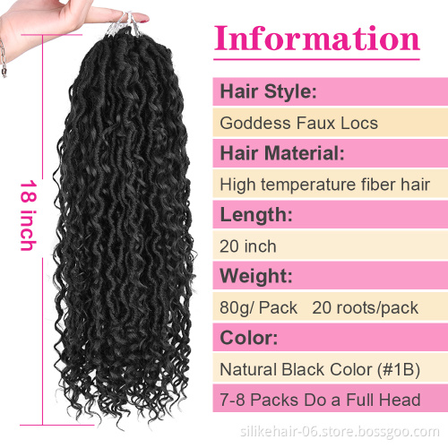 Silike Faux Locs curly Crochet Braids18 Inch Soft Natural Synthetic Hair Extension 12Stands/Pack Goddess Faux Locks Hair